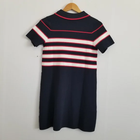 Tuckernuck Navy and Brown Striped V-Neck Mini Dress - Picture 4 of 9